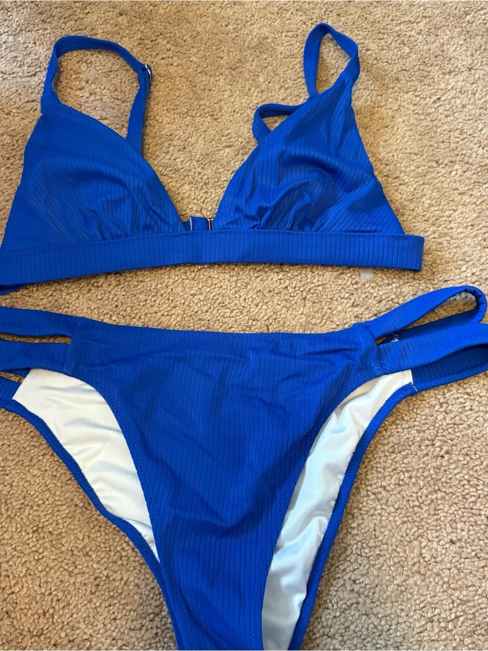 Shade & Shore Royal Blue Ribbed Triangle Bikini Set